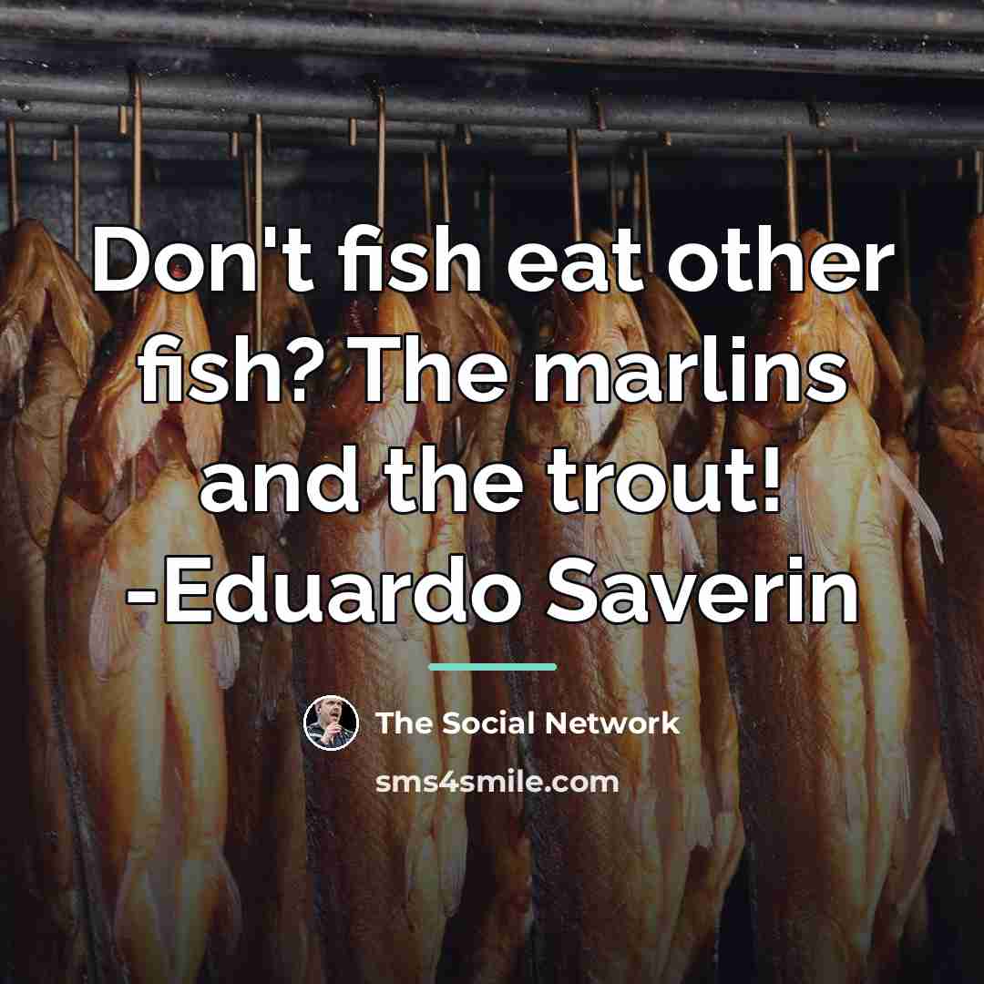 “Don't fish eat other fish? The marlins and the trout!…” quote by The Social Network