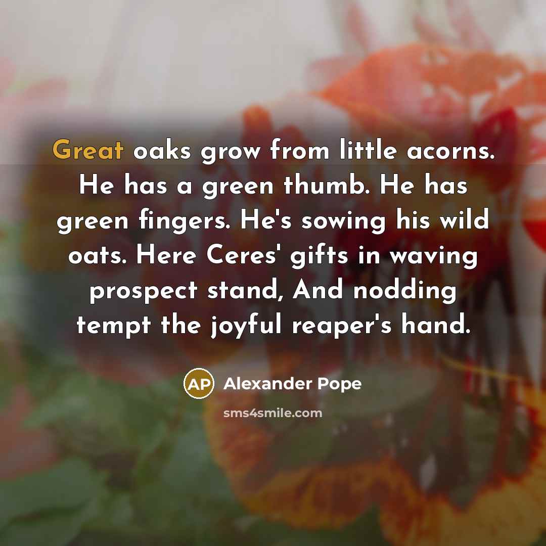 “Great oaks grow from little acorns. He has a green…” quote by Alexander Pope