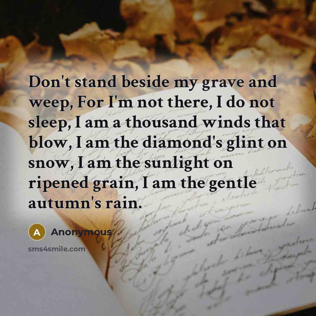 “Don't stand beside my grave and weep, For I'm not…” quote by Anonymous