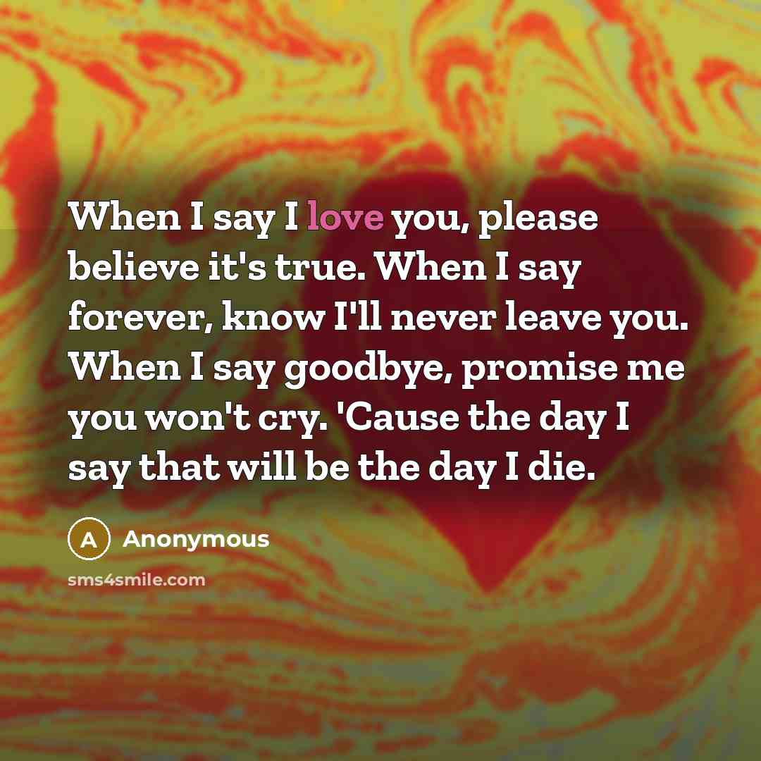 “When I say I love you, please believe it's true.…” quote by Anonymous