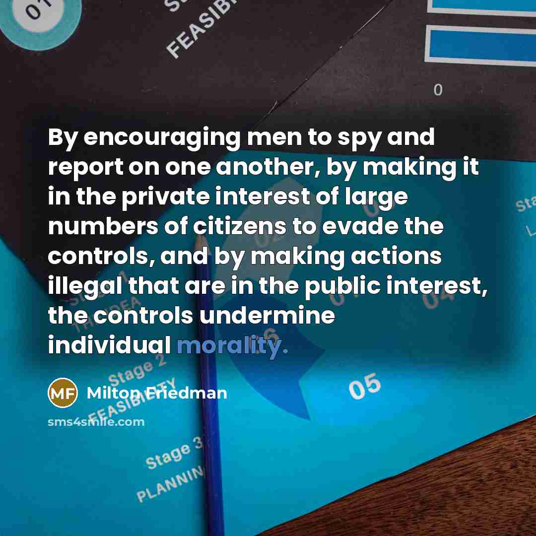 “By encouraging men to spy and report on one another,…” quote by Milton Friedman