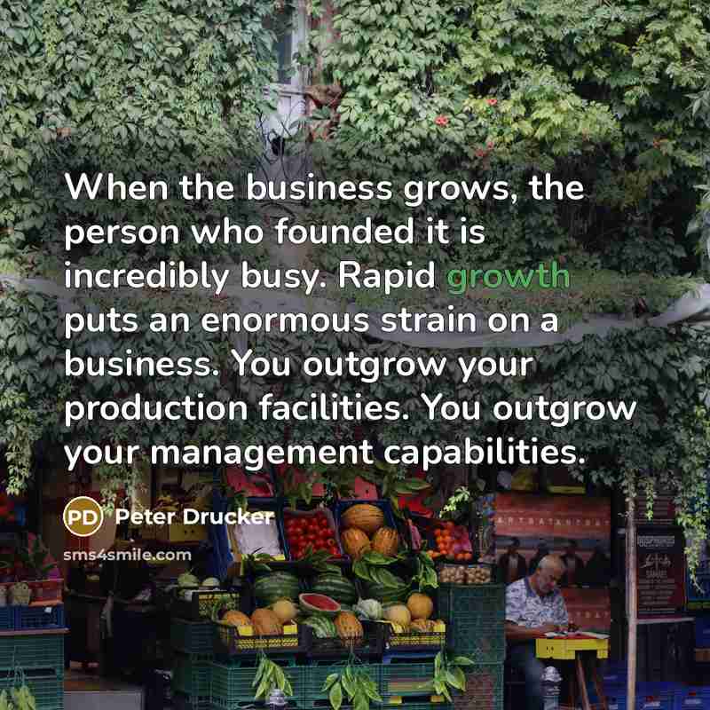 “When the business grows, the person who founded it is…” quote by Peter Drucker