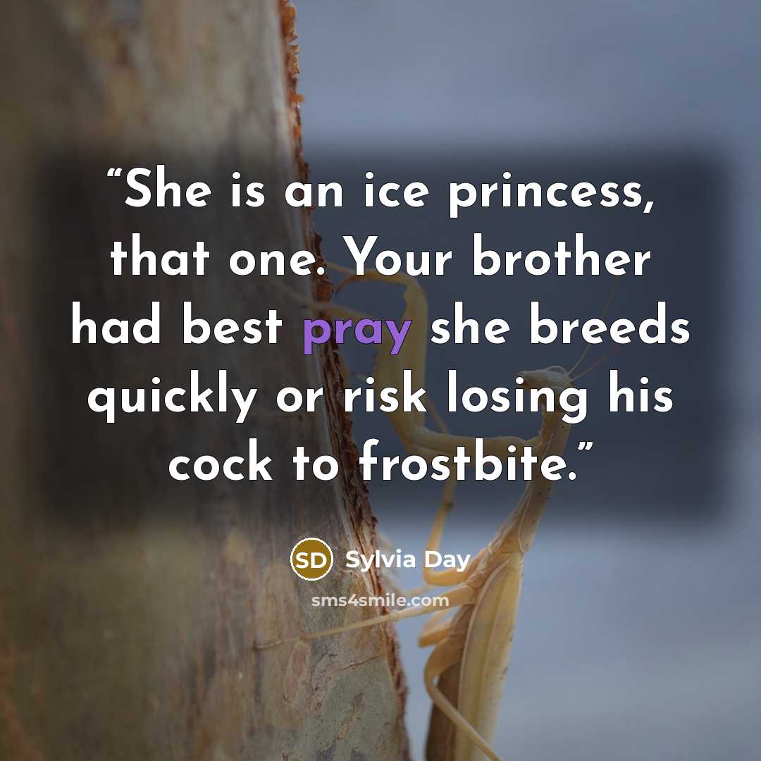 “She is an ice princess, that one. Your brother had best pray she breeds quickly or risk losing his cock to frostbite.” quote by Sylvia Day