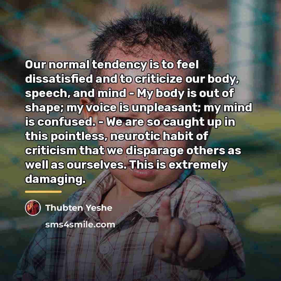 “Our normal tendency is to feel dissatisfied and to criticize…” quote by Thubten Yeshe