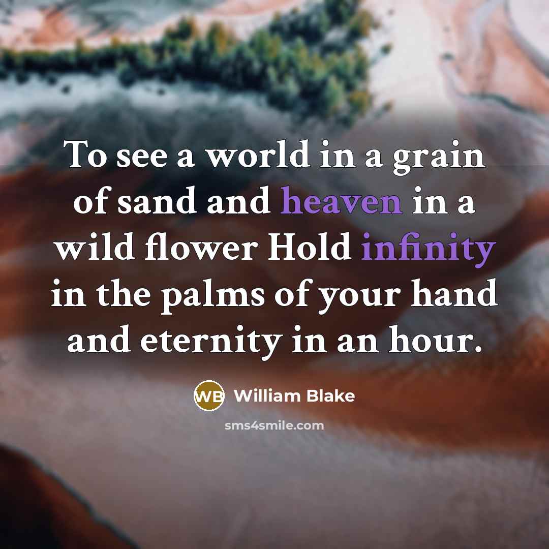 “To see a world in a grain of sand and heaven in a wild flower Hold infinity in the palms of your hand and eternity in an hour.” quote by William Blake