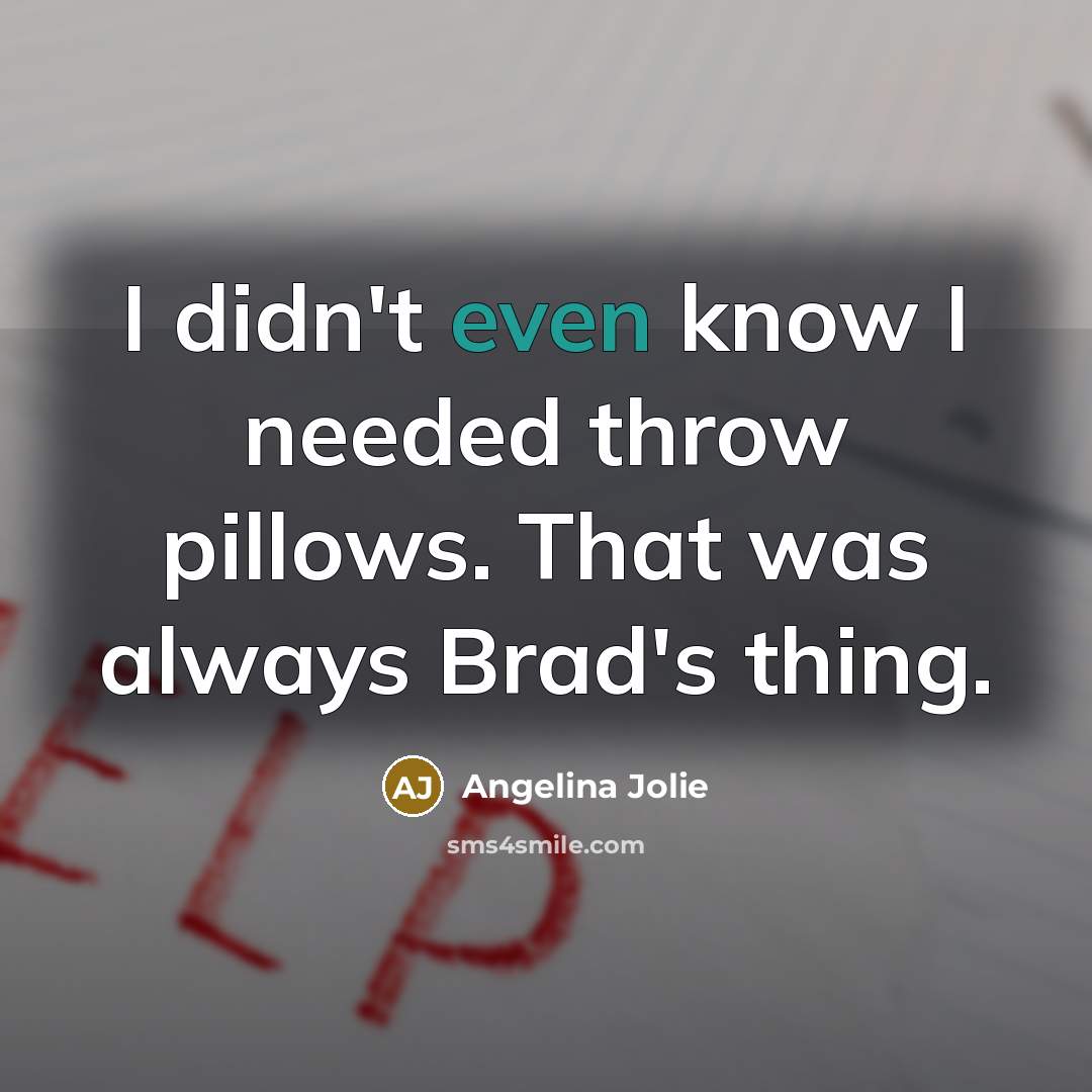 “I didn't even know I needed throw pillows. That was…” quote by Angelina Jolie