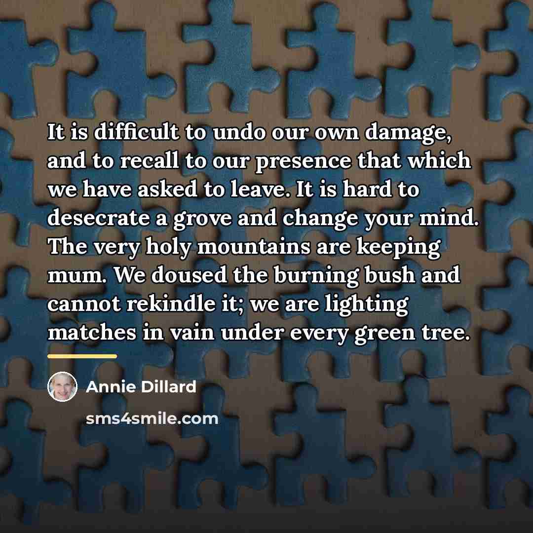 “It is difficult to undo our own damage, and to…” quote by Annie Dillard