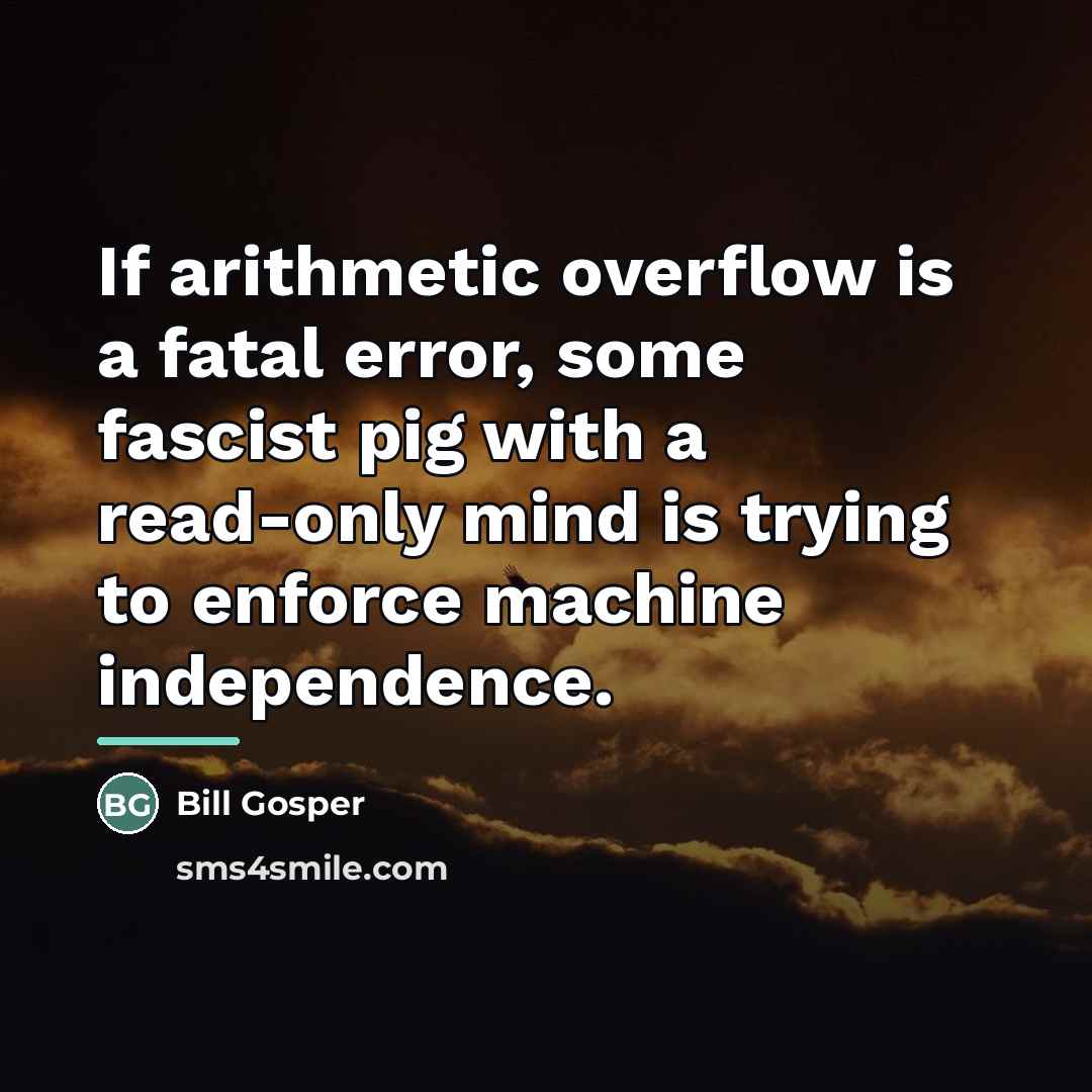 “If arithmetic overflow is a fatal error, some fascist pig…” quote by Bill Gosper