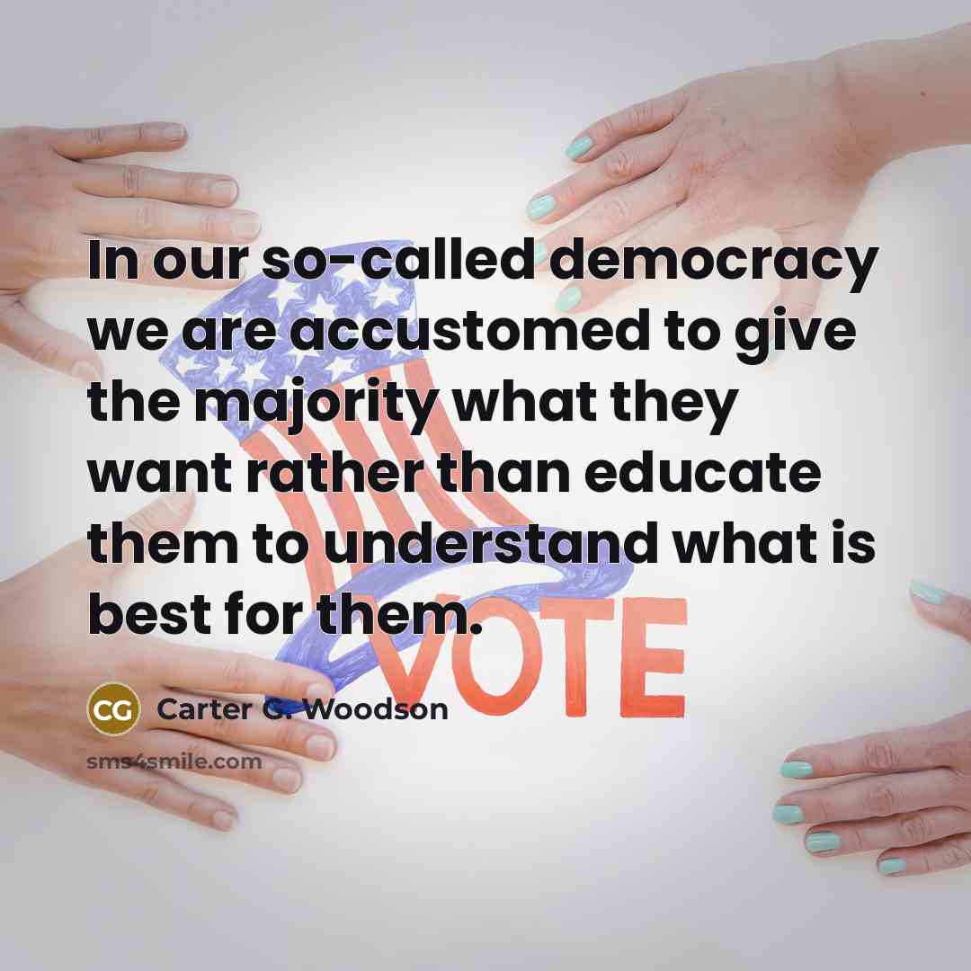 “In our so-called democracy we are accustomed to give the…” quote by Carter G. Woodson