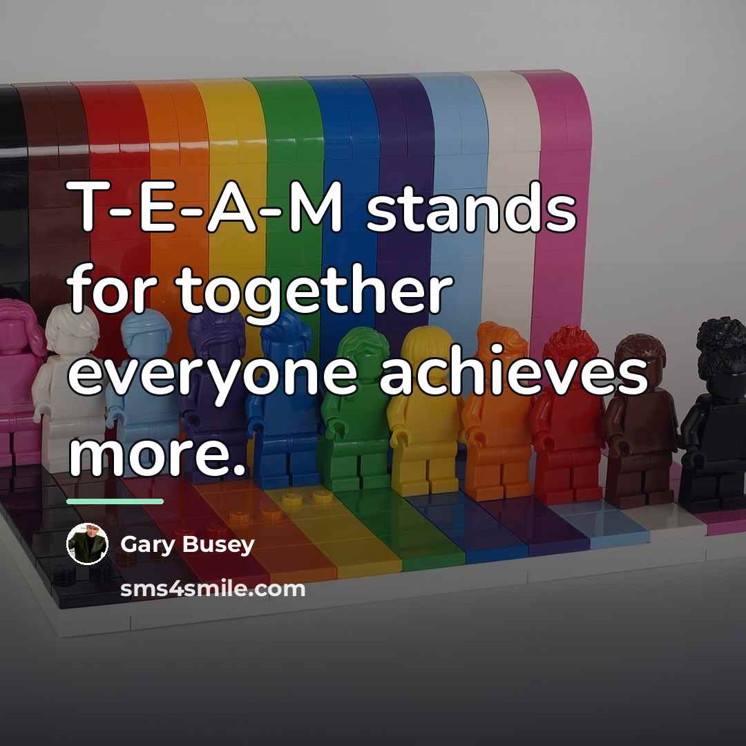 “T-E-A-M stands for together everyone achieves more.…” quote by Gary Busey