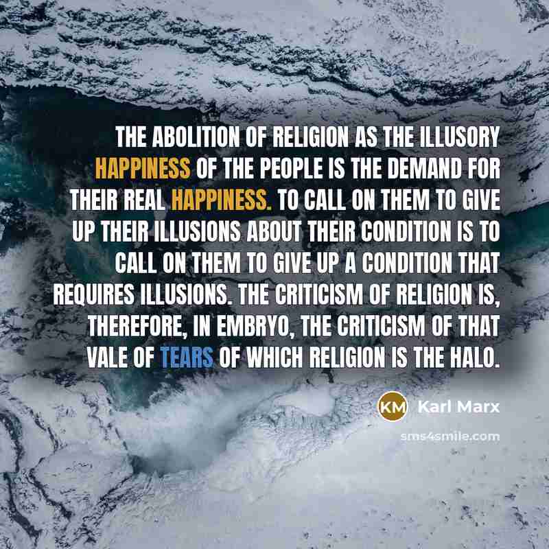 “The abolition of religion as the illusory happiness of the…” quote by Karl Marx