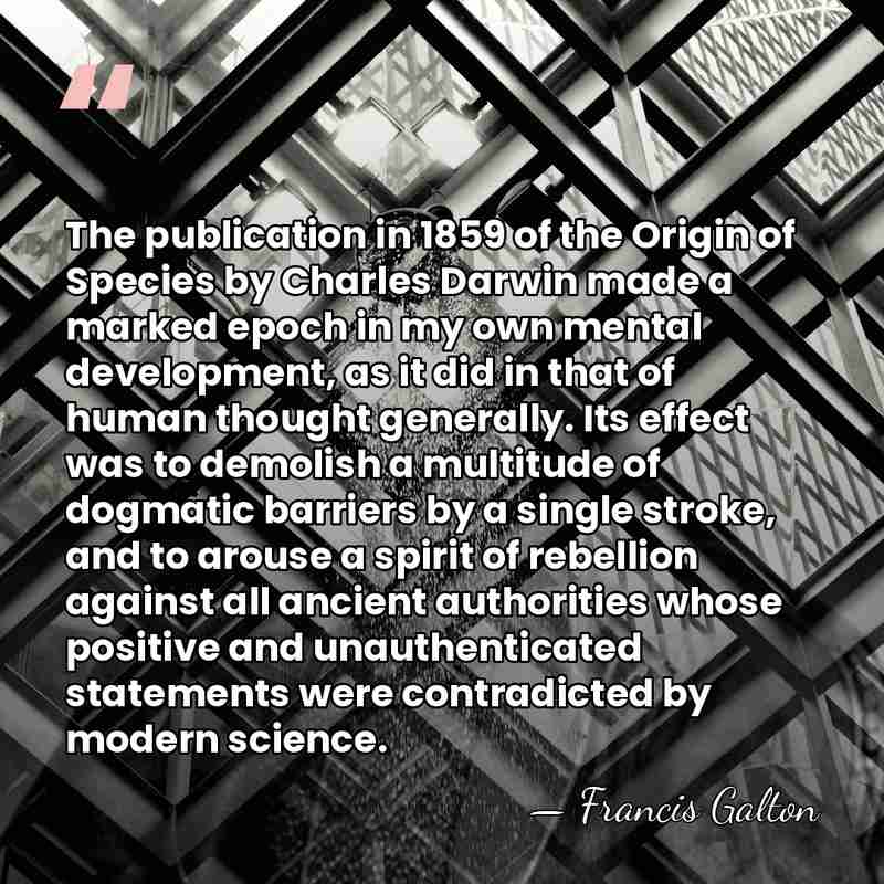 The publication in 1859 of the Origin of Species by Charles Darwin&hellip; - Francis Galton