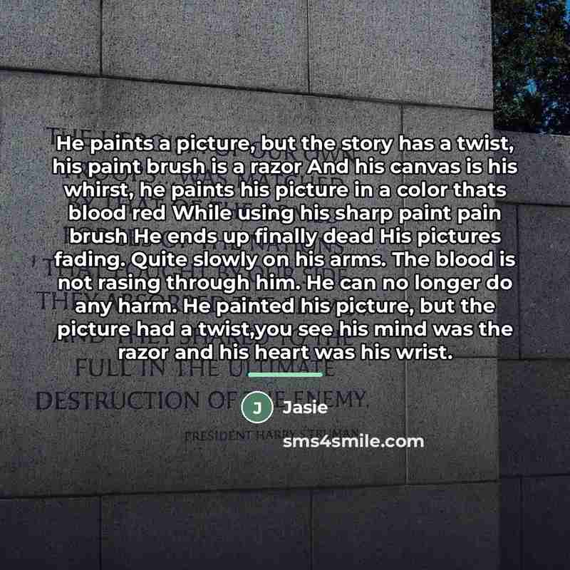 “He paints a picture, but the story has a twist,…” quote by Jasie
