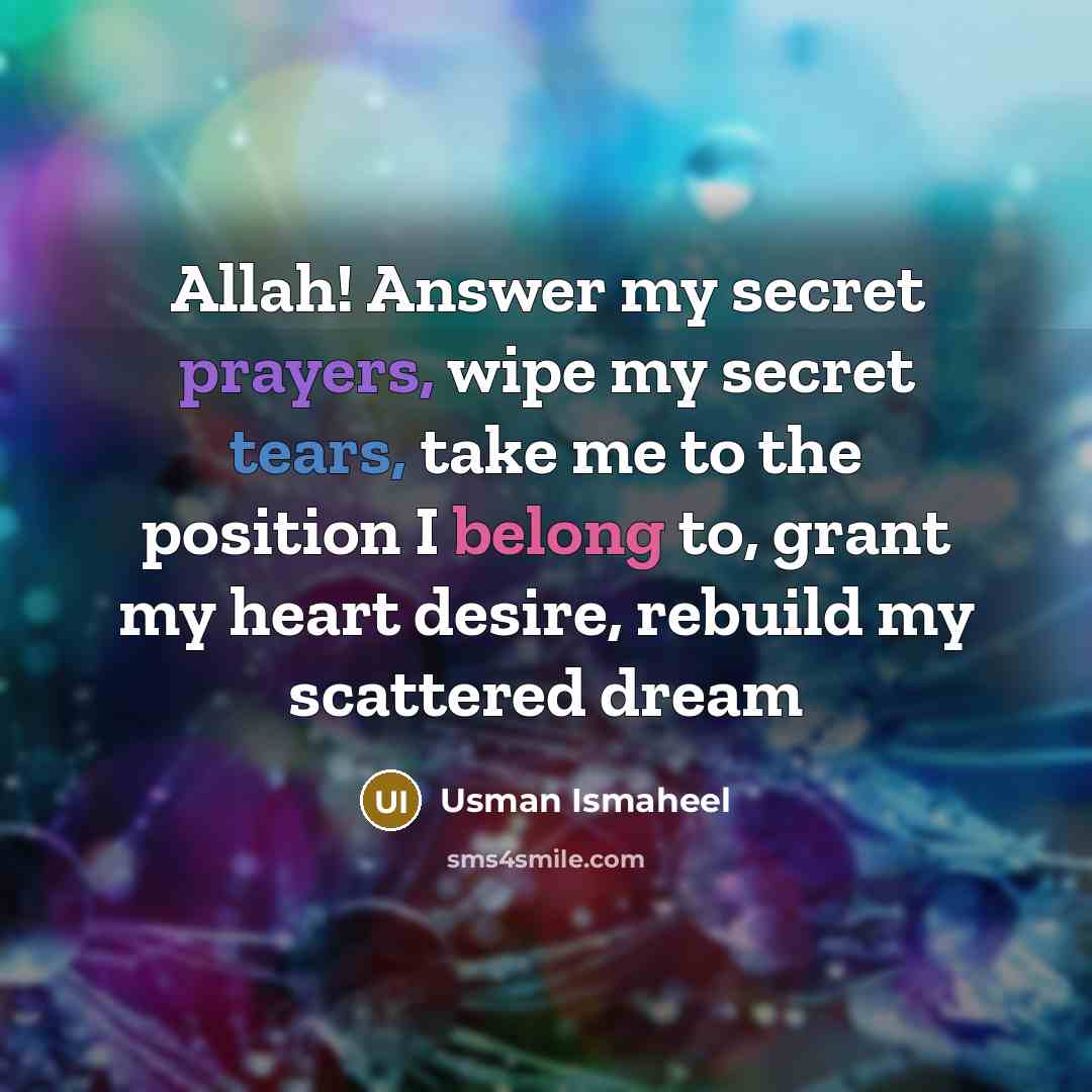 “Allah! Answer my secret prayers, wipe my secret tears, take…” quote by Usman Ismaheel