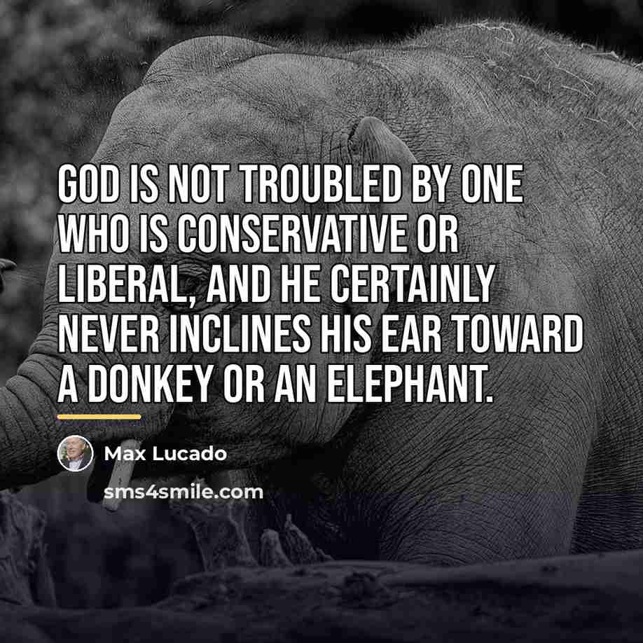 “God is not troubled by one who is conservative or…” quote by Max Lucado
