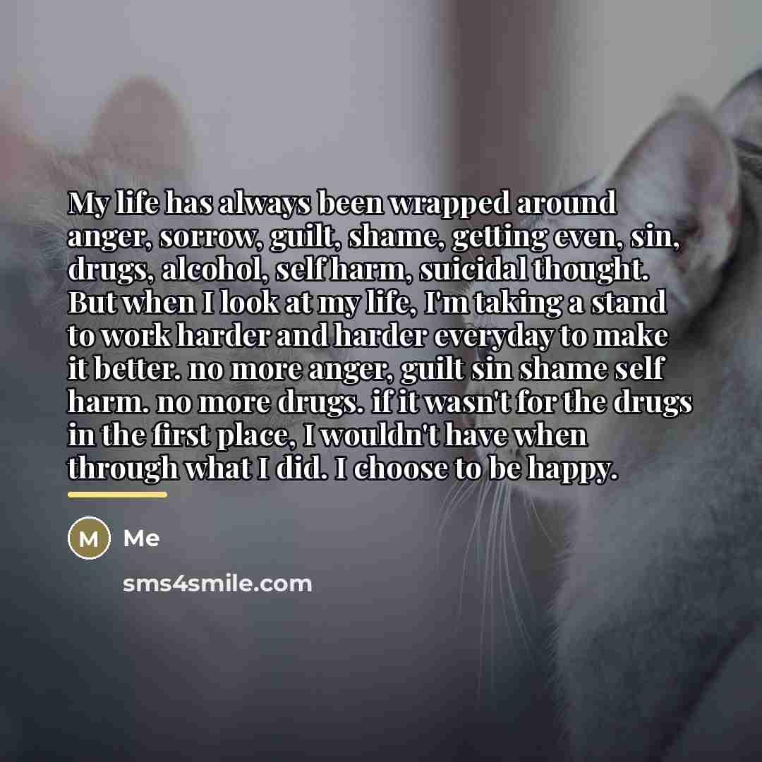 “My life has always been wrapped around anger, sorrow, guilt,…” quote by Me