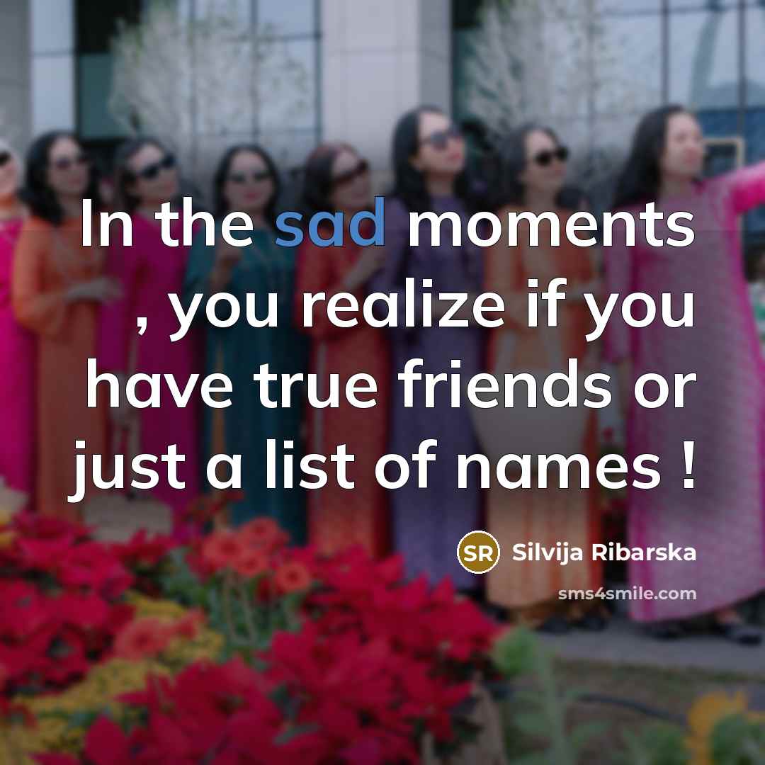 “In the sad moments , you realize if you have true friends or just a list of names !” quote by Silvija Ribarska