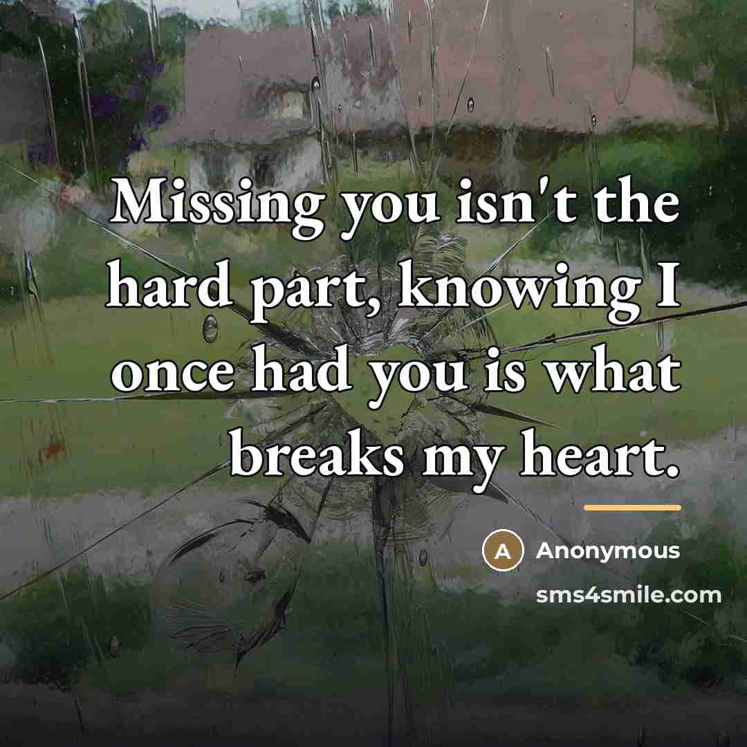 “Missing you isn't the hard part, knowing I once had…” quote by Anonymous