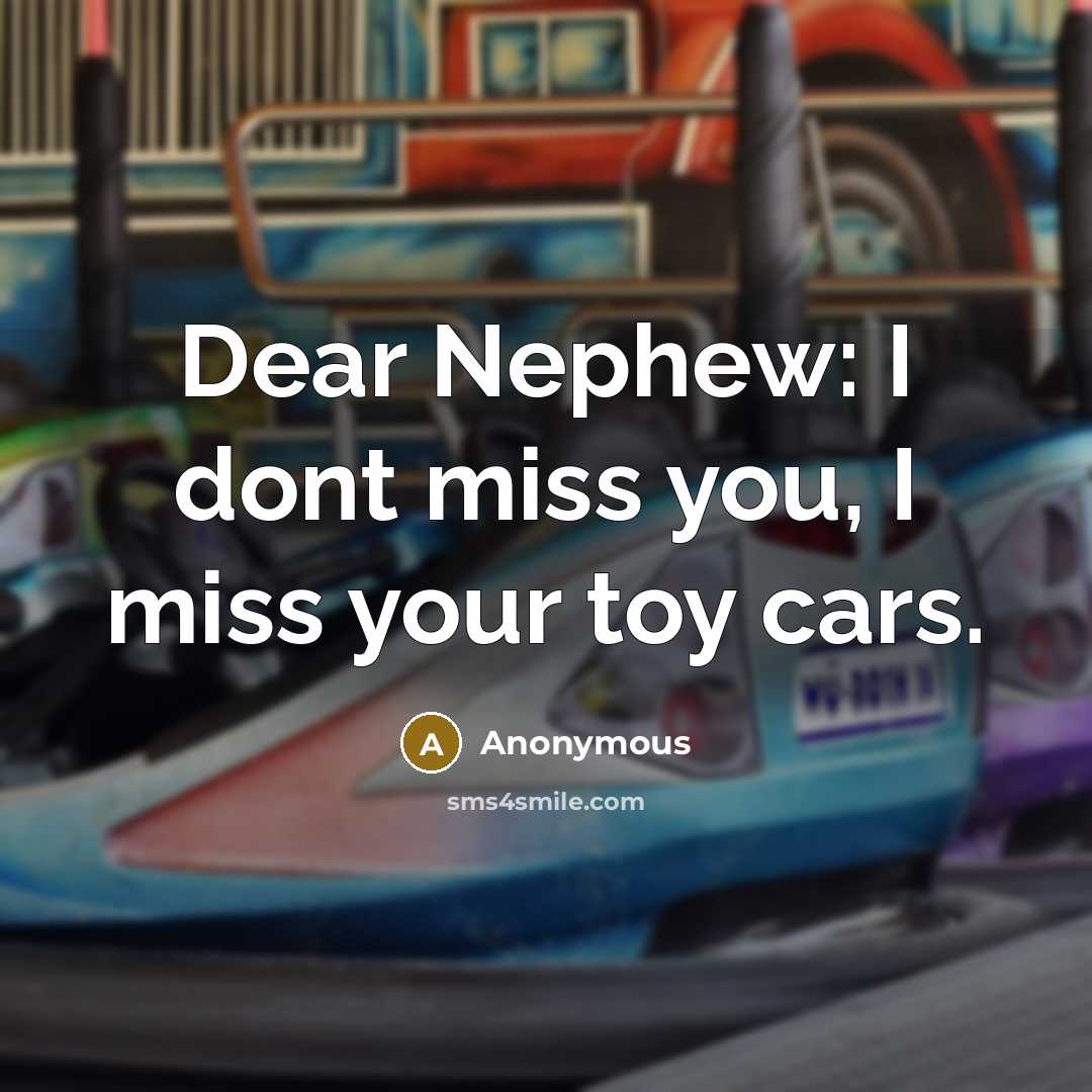 “Dear Nephew: I dont miss you, I miss your toy cars.” quote by Anonymous