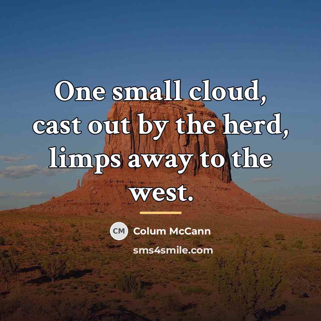 “One small cloud, cast out by the herd, limps away…” quote by Colum McCann