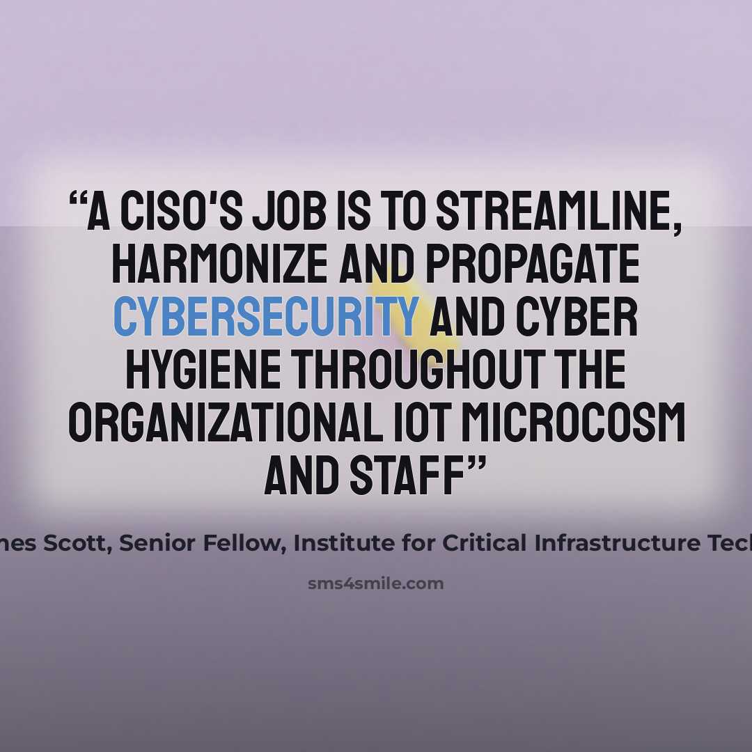 “A CISO's job is to streamline, harmonize and propagate cybersecurity and cyber hygiene throughout the organizational IoT microcosm and staff” quote by James Scott, Senior Fellow, Institute for Critical Infrastructure Technology