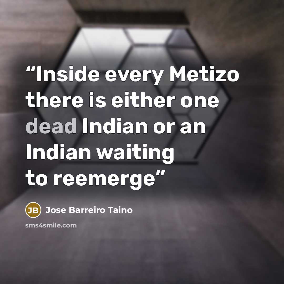 “Inside every Metizo there is either one dead Indian or an Indian waiting to reemerge” quote by Jose Barreiro Taino