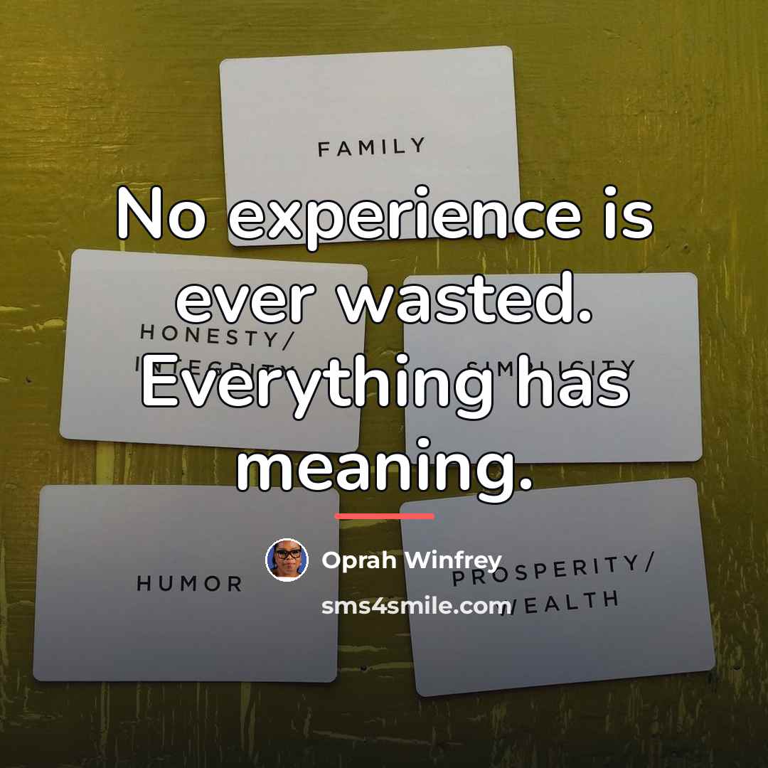 “No experience is ever wasted. Everything has meaning.…” quote by Oprah Winfrey