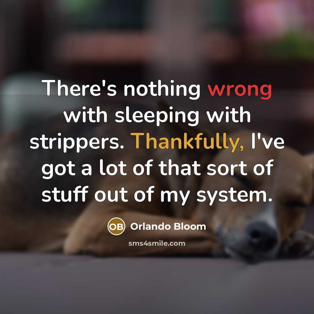 “There's nothing wrong with sleeping with strippers. Thankfully, I've got a lot of that sort of stuff out of my system.” quote by Orlando Bloom