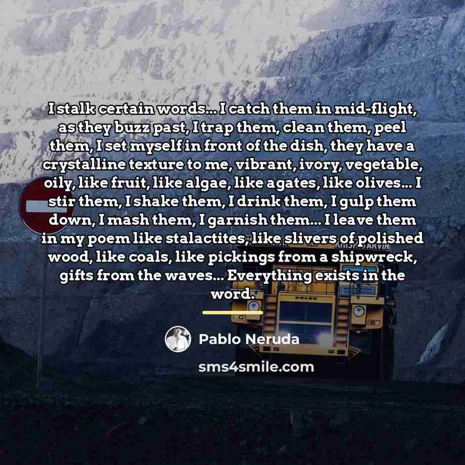 “I stalk certain words... I catch them in mid-flight, as…” quote by Pablo Neruda