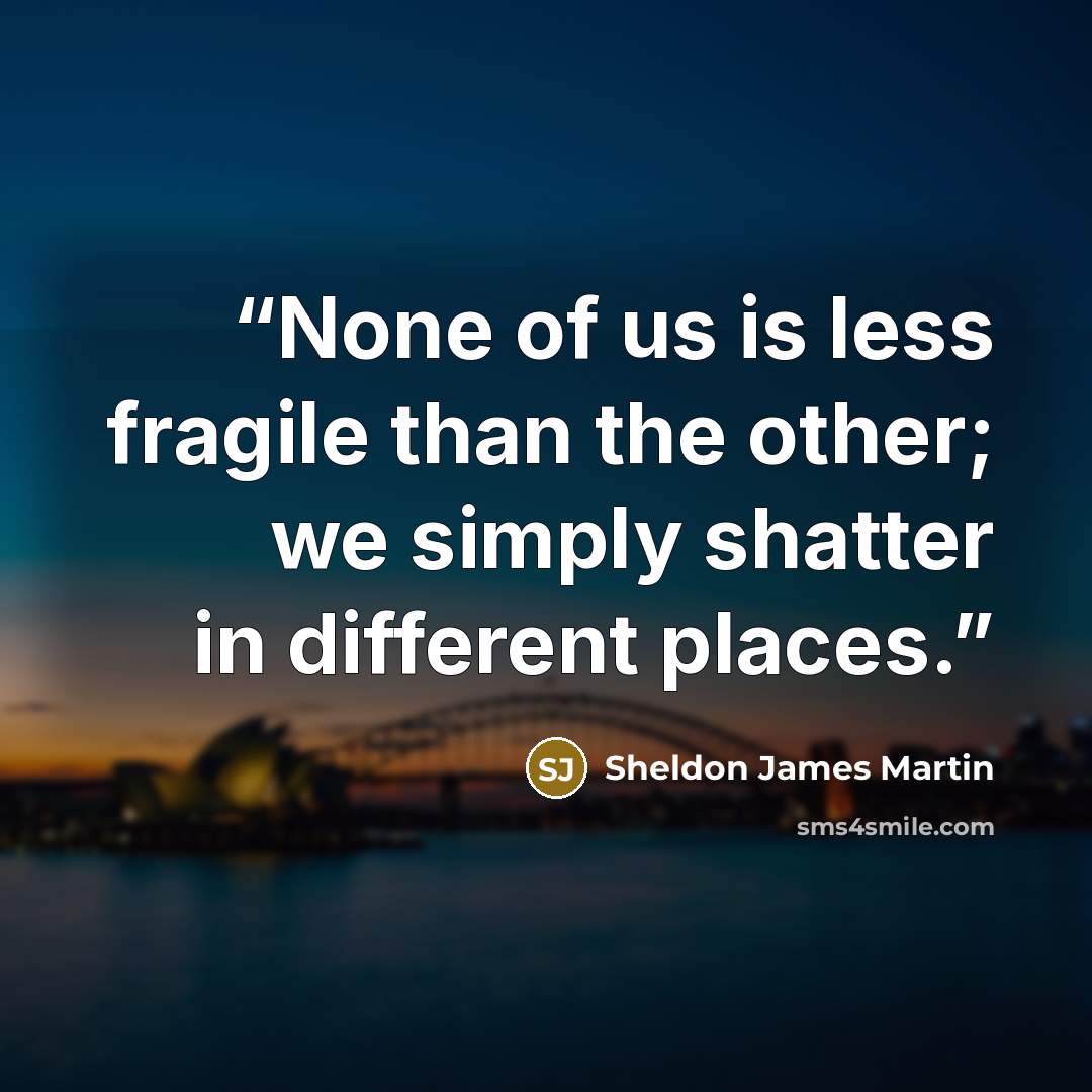 “None of us is less fragile than the other; we simply shatter in different places.” quote by Sheldon James Martin