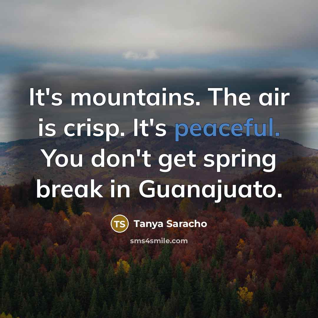 “It's mountains. The air is crisp. It's peaceful. You don't…” quote by Tanya Saracho