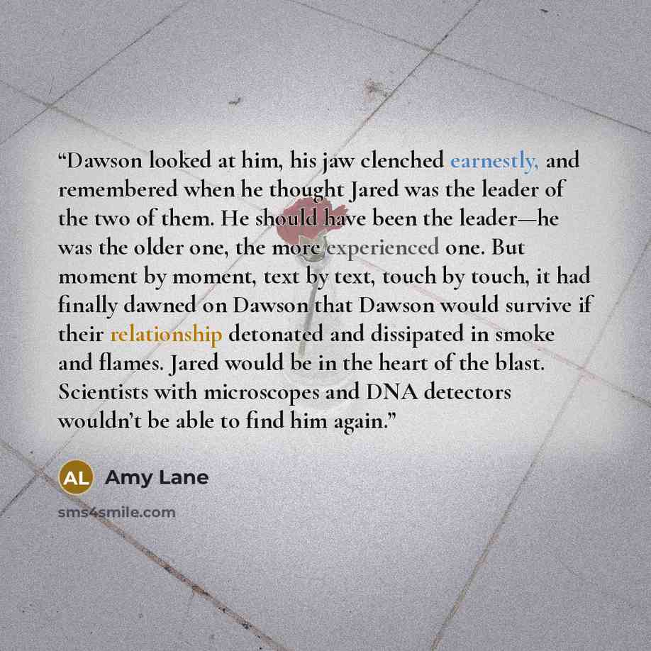 “Dawson looked at him, his jaw clenched earnestly, and remembered when he thought Jared was the leader of the two of them. He should have been the leader—he was the older one, the more experienced one. But moment by moment, text by text, touch by touch, it had finally dawned on Dawson that Dawson…” quote by Amy Lane