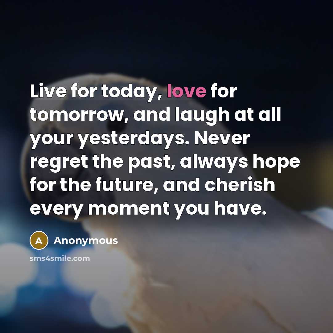 “Live for today, love for tomorrow, and laugh at all…” quote by Anonymous