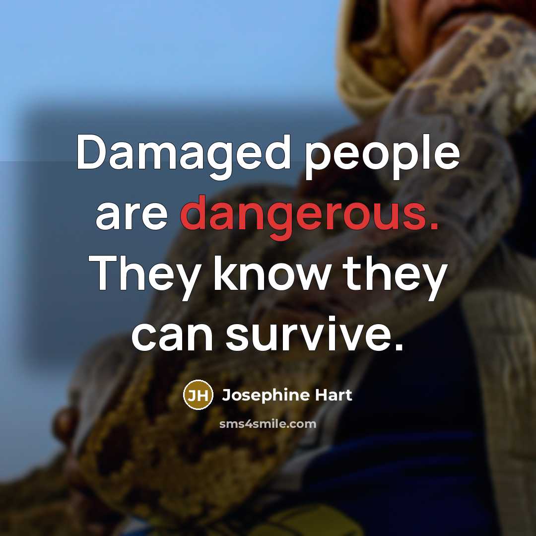 “Damaged people are dangerous. They know they can survive.” quote by Josephine Hart