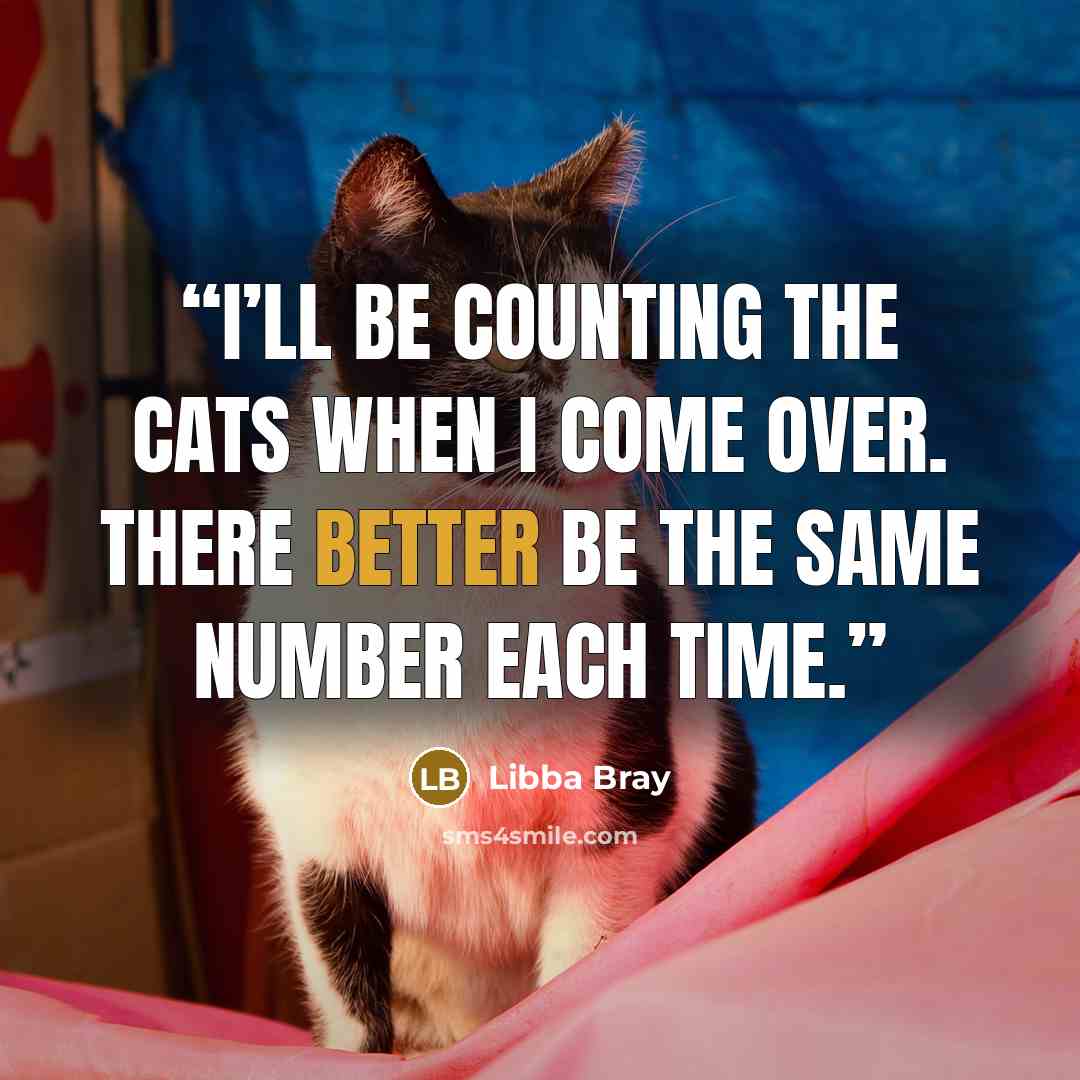 “I’ll be counting the cats when I come over. There better be the same number each time.” quote by Libba Bray
