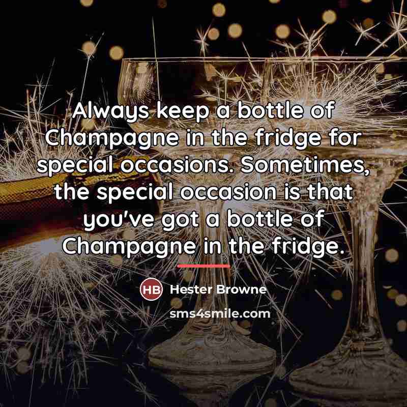 “Always keep a bottle of Champagne in the fridge for…” quote by Hester Browne