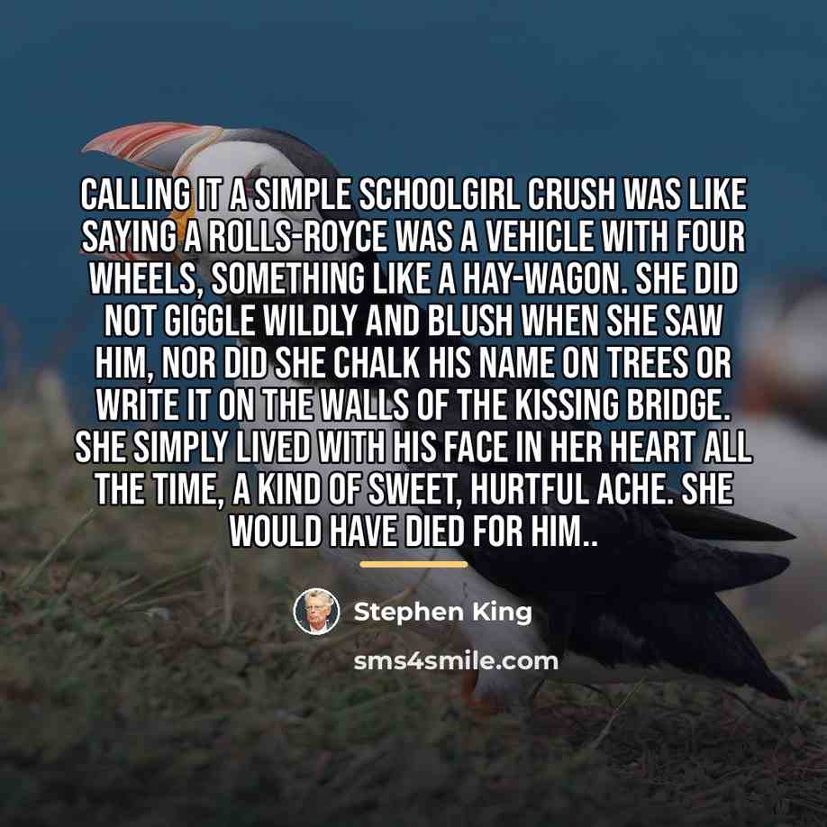 “Calling it a simple schoolgirl crush was like saying a…” quote by Stephen King