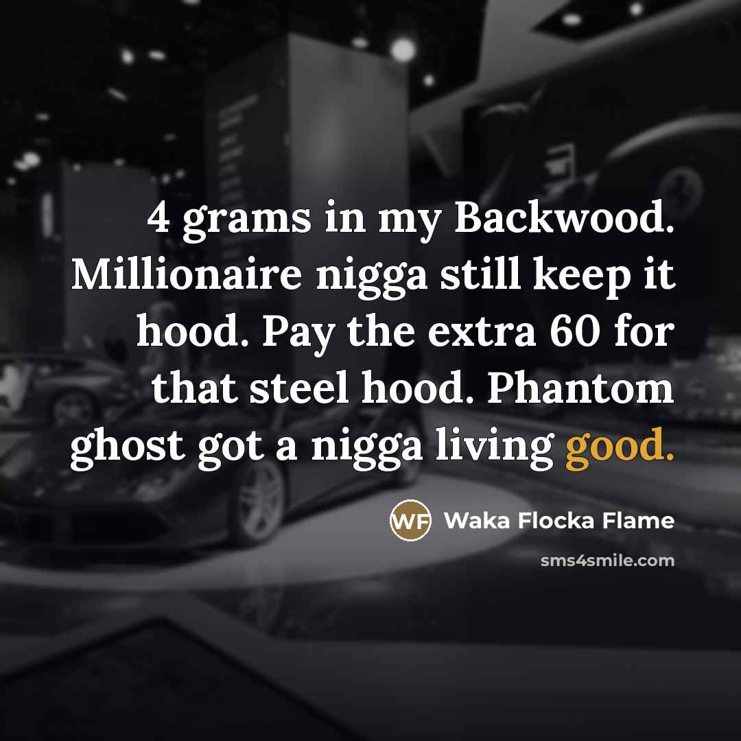 “4 grams in my Backwood. Millionaire nigga still keep it…” quote by Waka Flocka Flame
