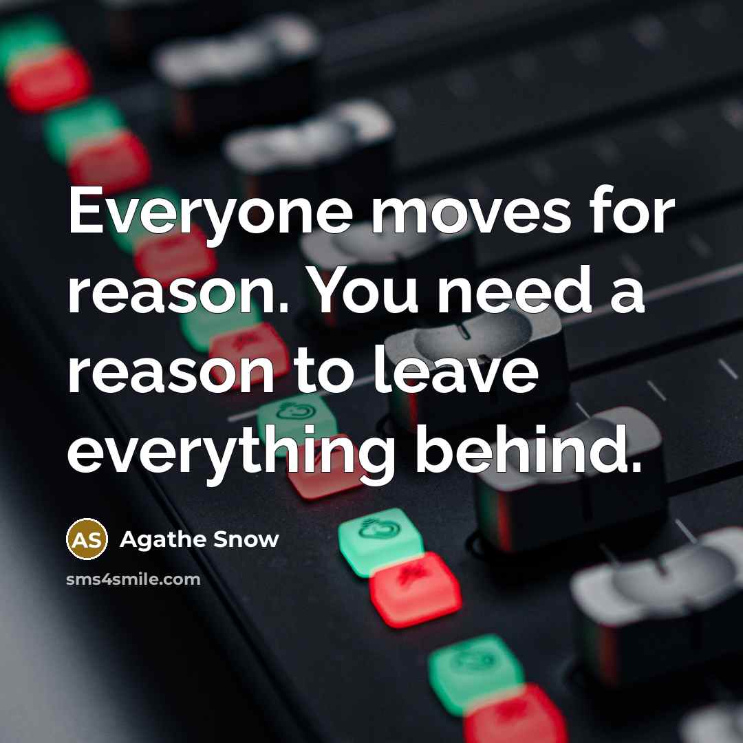 “Everyone moves for reason. You need a reason to leave…” quote by Agathe Snow