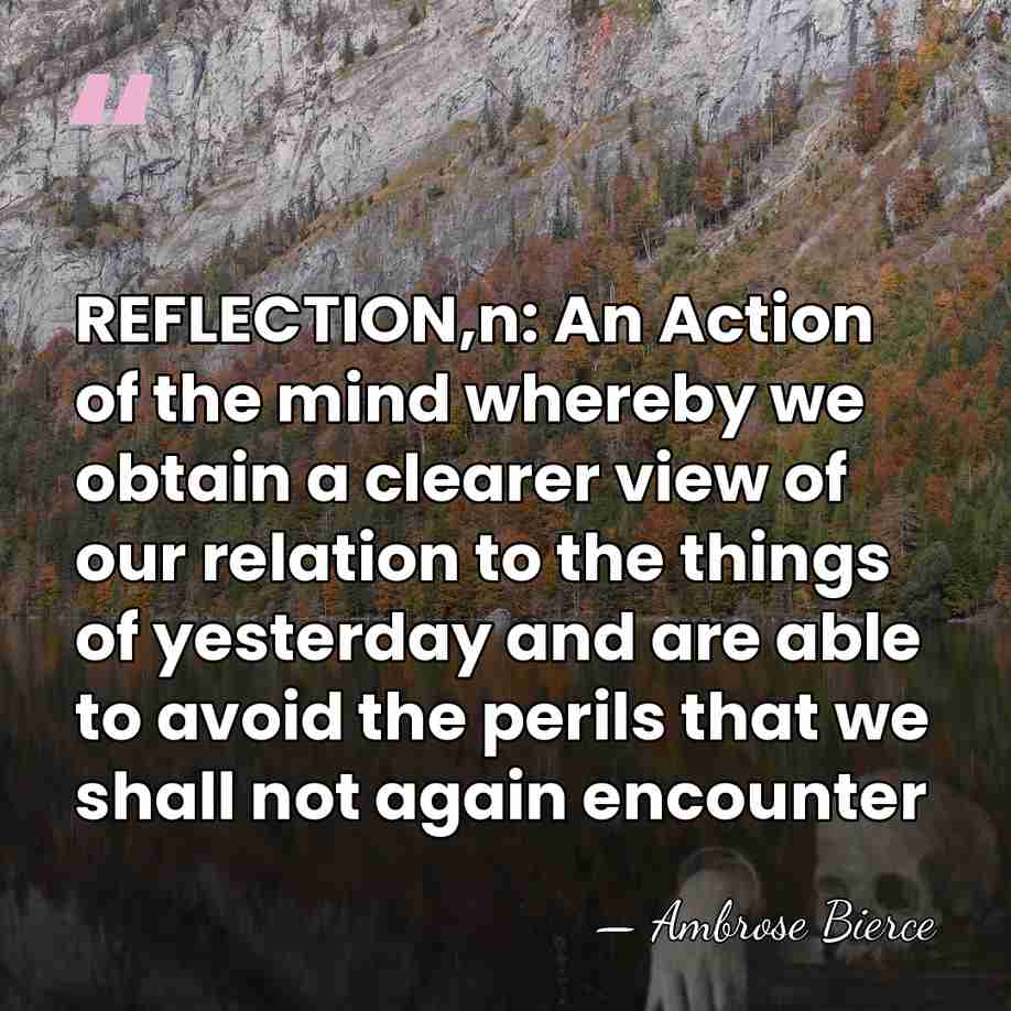 REFLECTION,n: An Action of the mind whereby we obtain a clearer view&hellip; - Ambrose Bierce