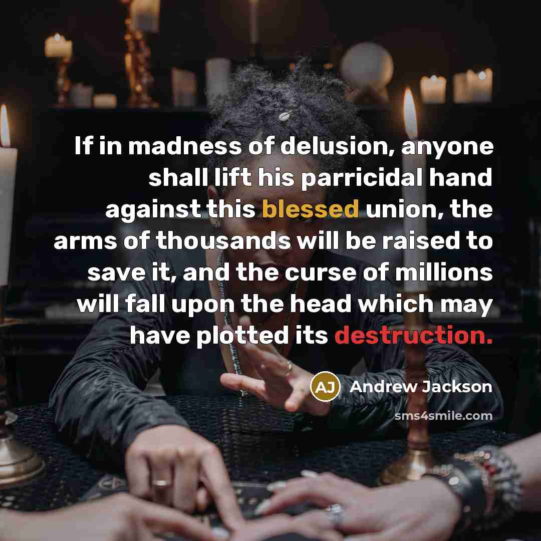 “If in madness of delusion, anyone shall lift his parricidal…” quote by Andrew Jackson