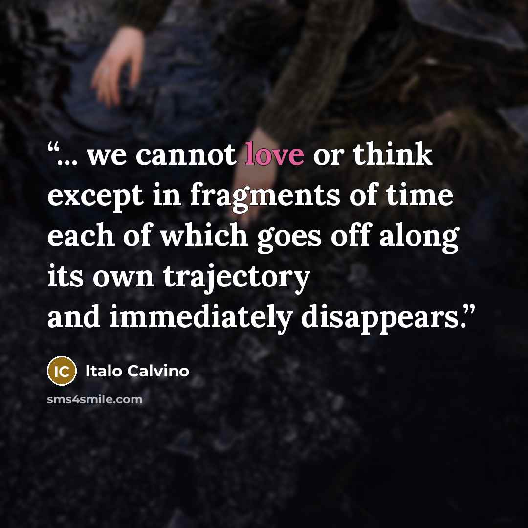 “... we cannot love or think except in fragments of time each of which goes off along its own trajectory and immediately disappears.” quote by Italo Calvino