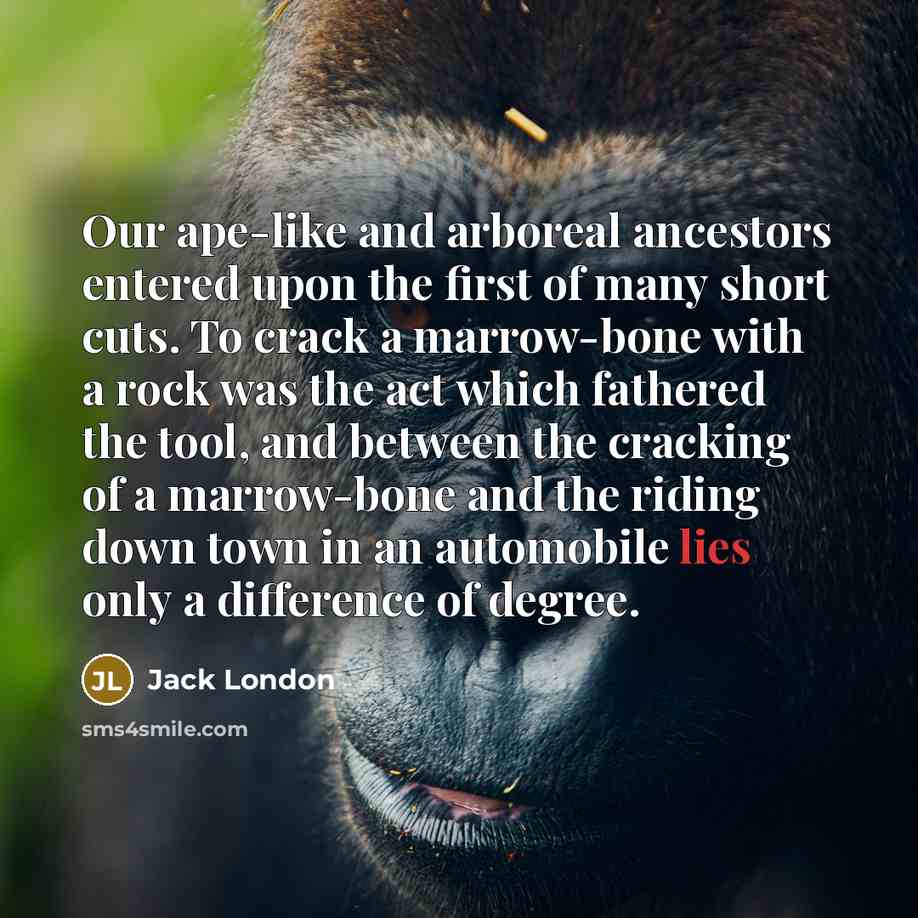 “Our ape-like and arboreal ancestors entered upon the first of…” quote by Jack London
