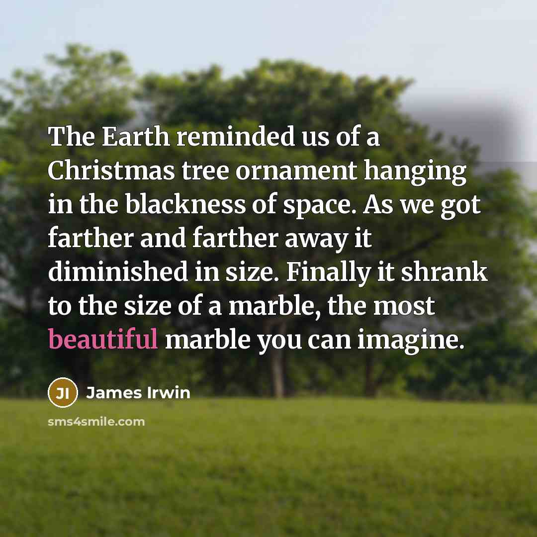 “The Earth reminded us of a Christmas tree ornament hanging…” quote by James Irwin