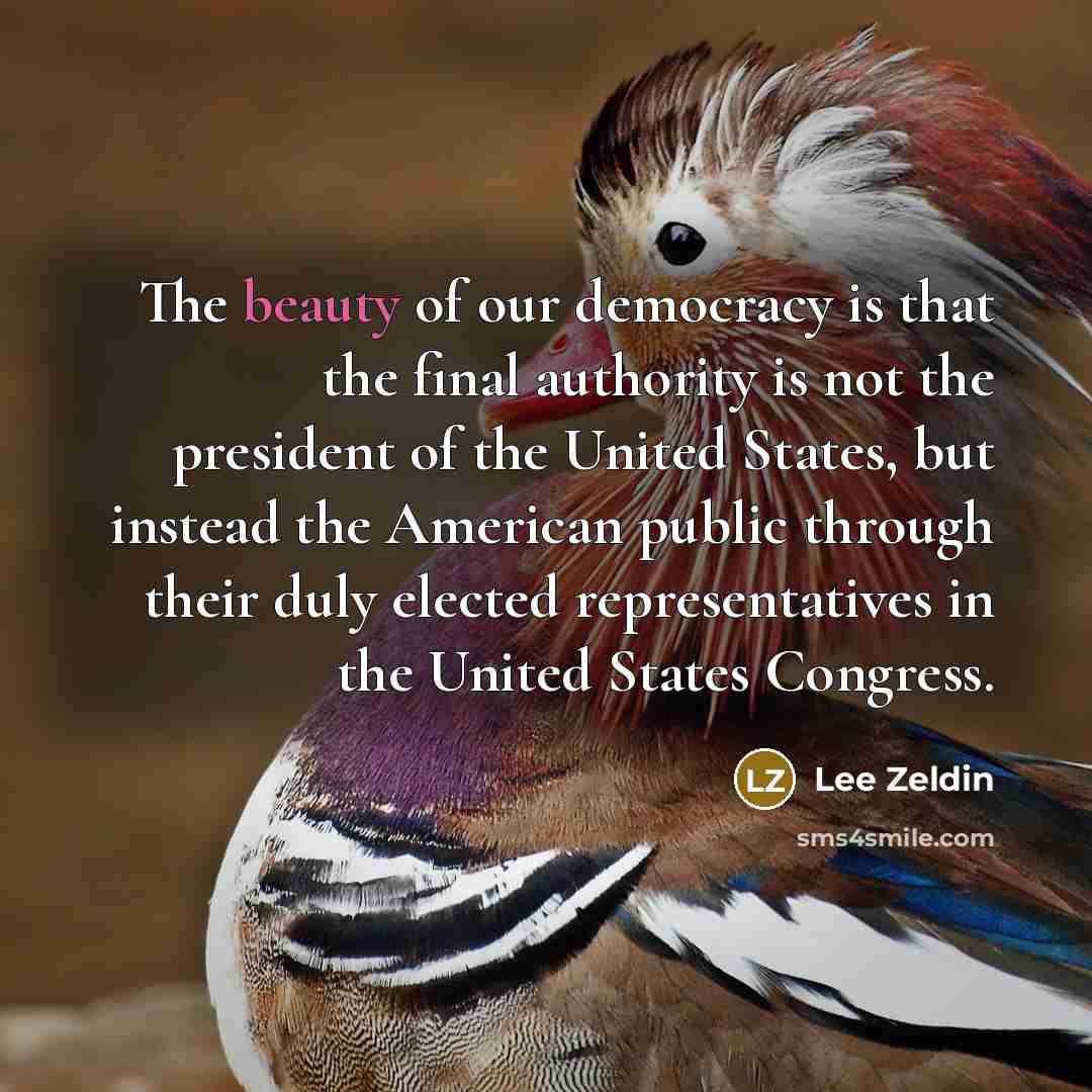 “The beauty of our democracy is that the final authority…” quote by Lee Zeldin