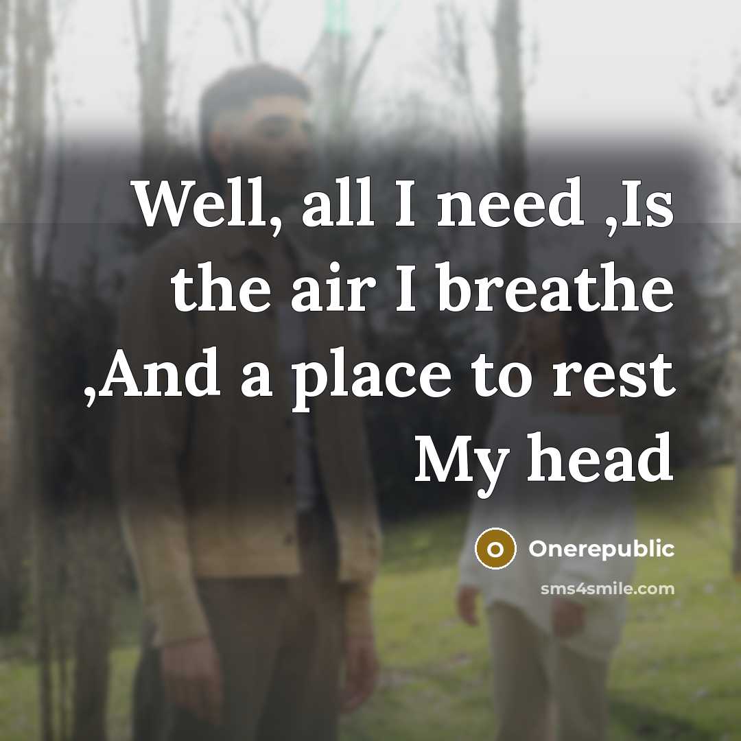 “Well, all I need ,Is the air I breathe ,And a place to rest My head” quote by OneRepublic