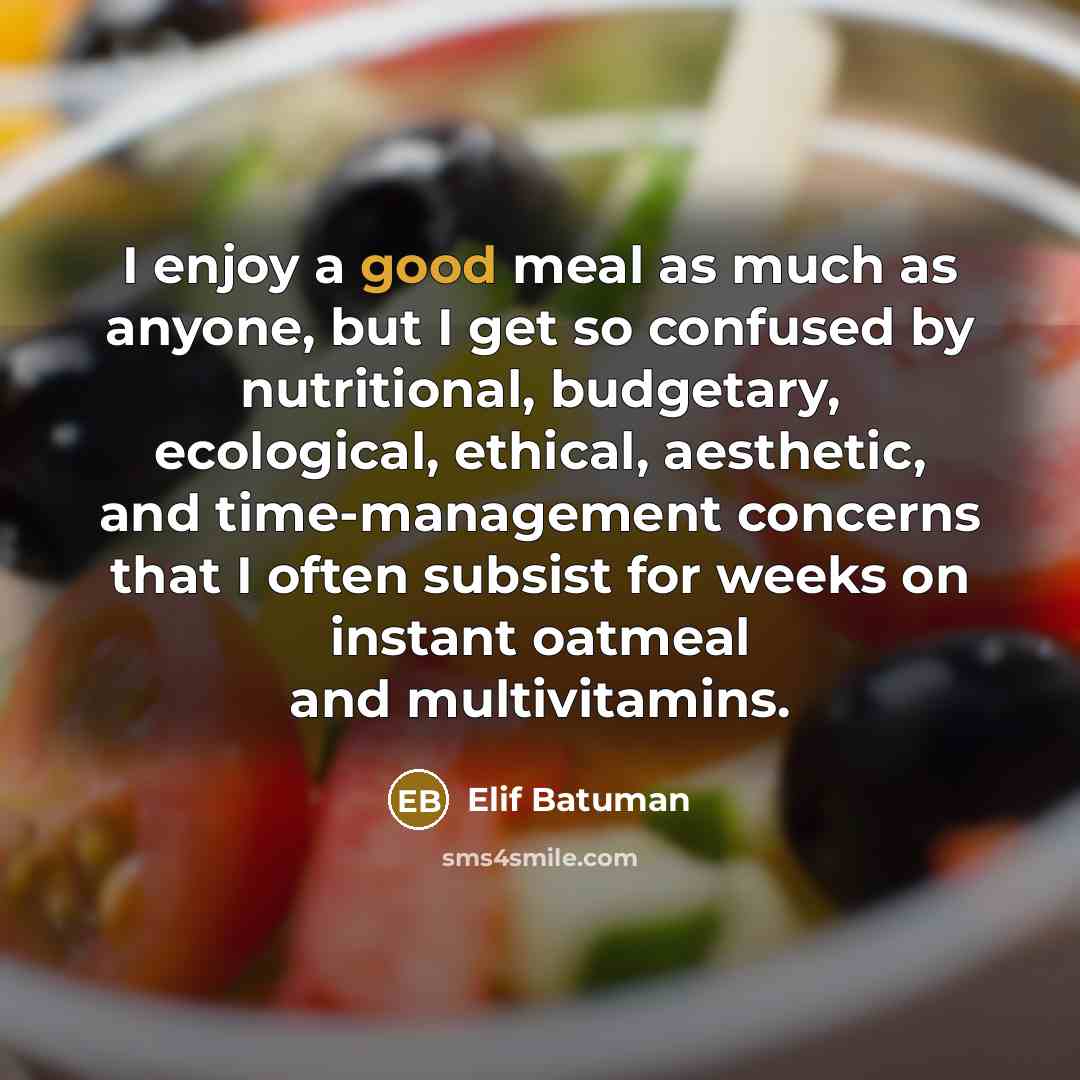 “I enjoy a good meal as much as anyone, but…” quote by Elif Batuman
