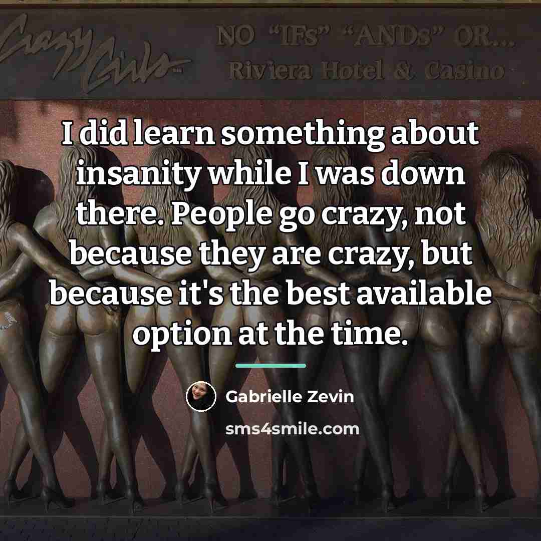 “I did learn something about insanity while I was down…” quote by Gabrielle Zevin