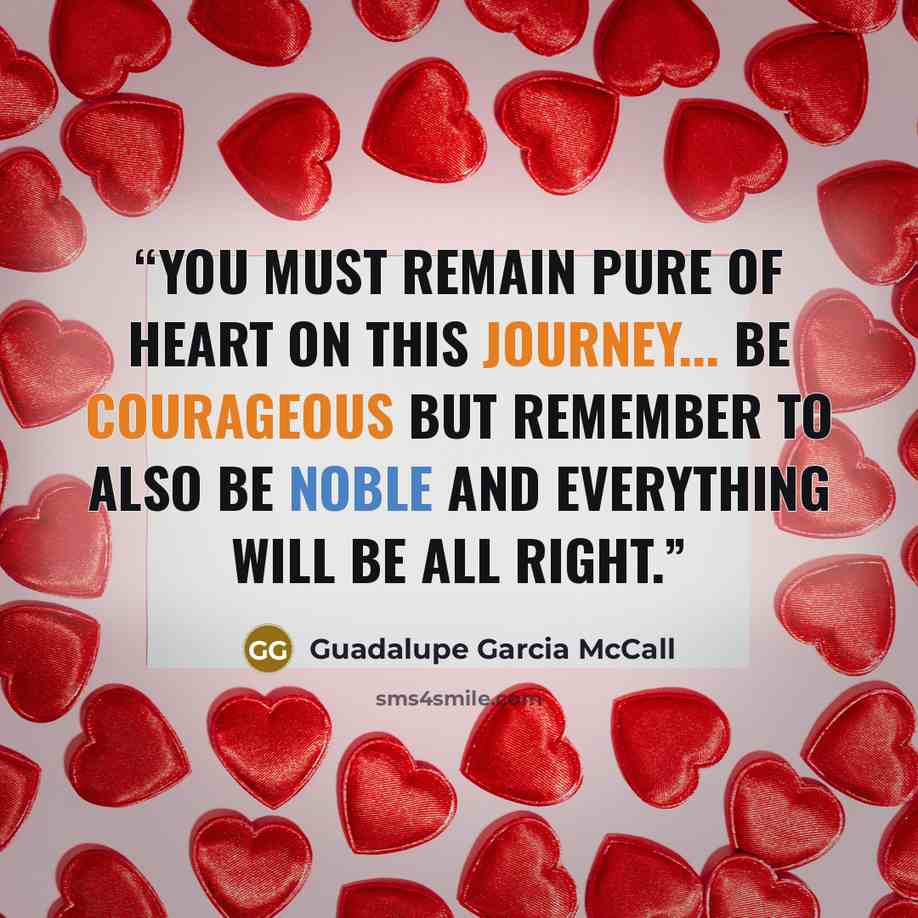 “You must remain pure of heart on this journey... Be courageous but remember to also be noble and everything will be all right.” quote by Guadalupe Garcia McCall