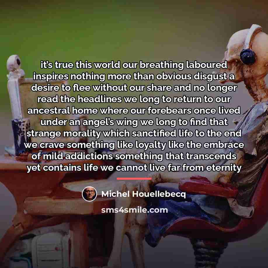 “it’s true this world our breathing laboured inspires nothing more…” quote by Michel Houellebecq
